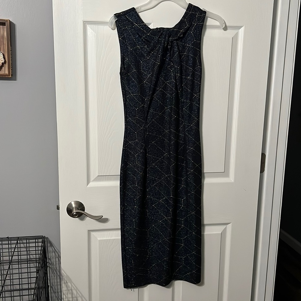 Tatyana navy & gold shimmer pencil dress - SMALL